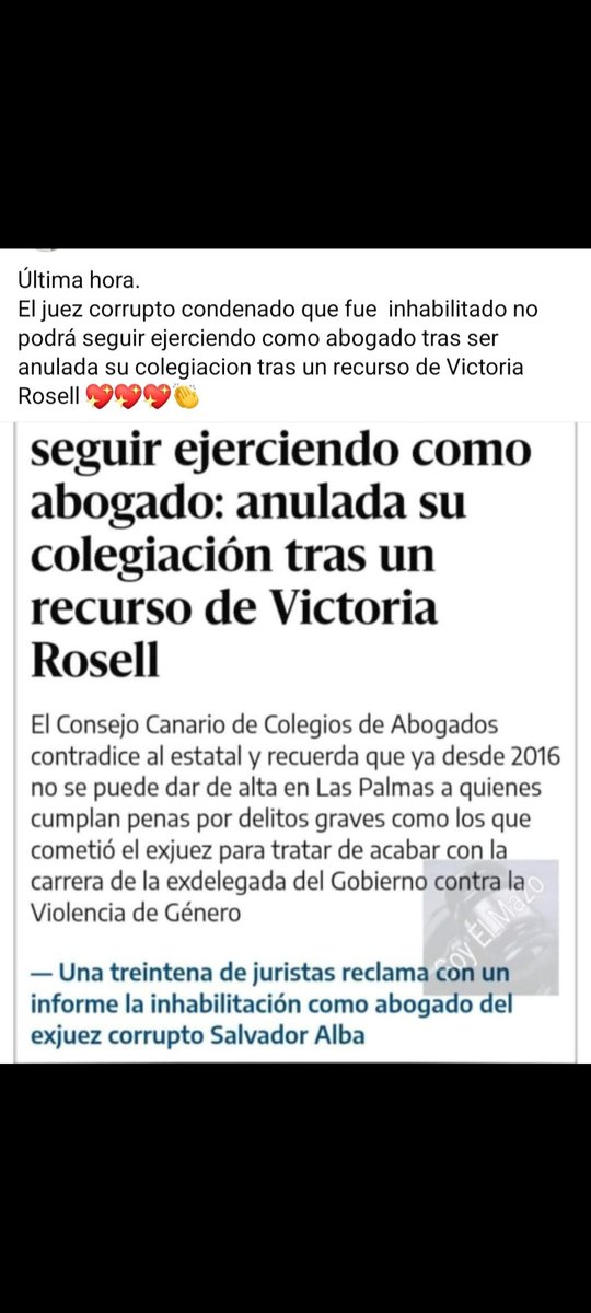 David Heredia Delgado (@dherediadelgado) on Twitter photo El exjuez Alba no podrá ejercer la abogacía. 
El Consejo del Colegio de Abogados se ha pronunciado al respecto. 
Es ilícito que se se colegie un abogado con delitos graves. 
Enhorabuena al colegio y a Victoria Rosell. El exjuez Alba no podrá ejercer la abogacía. 
El Consejo del Colegio de Abogados se ha pronunciado al respecto. 
Es ilícito que se se colegie un abogado con delitos graves. 
Enhorabuena al colegio y a Victoria Rosell.
