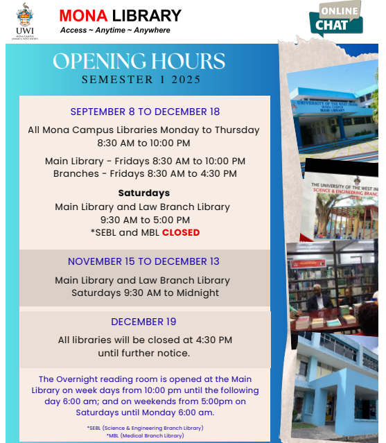 uwimonamedlib's tweet photo. #UWIMonaLibrary #OpeningHours https://t.co/I1QmVFpm00