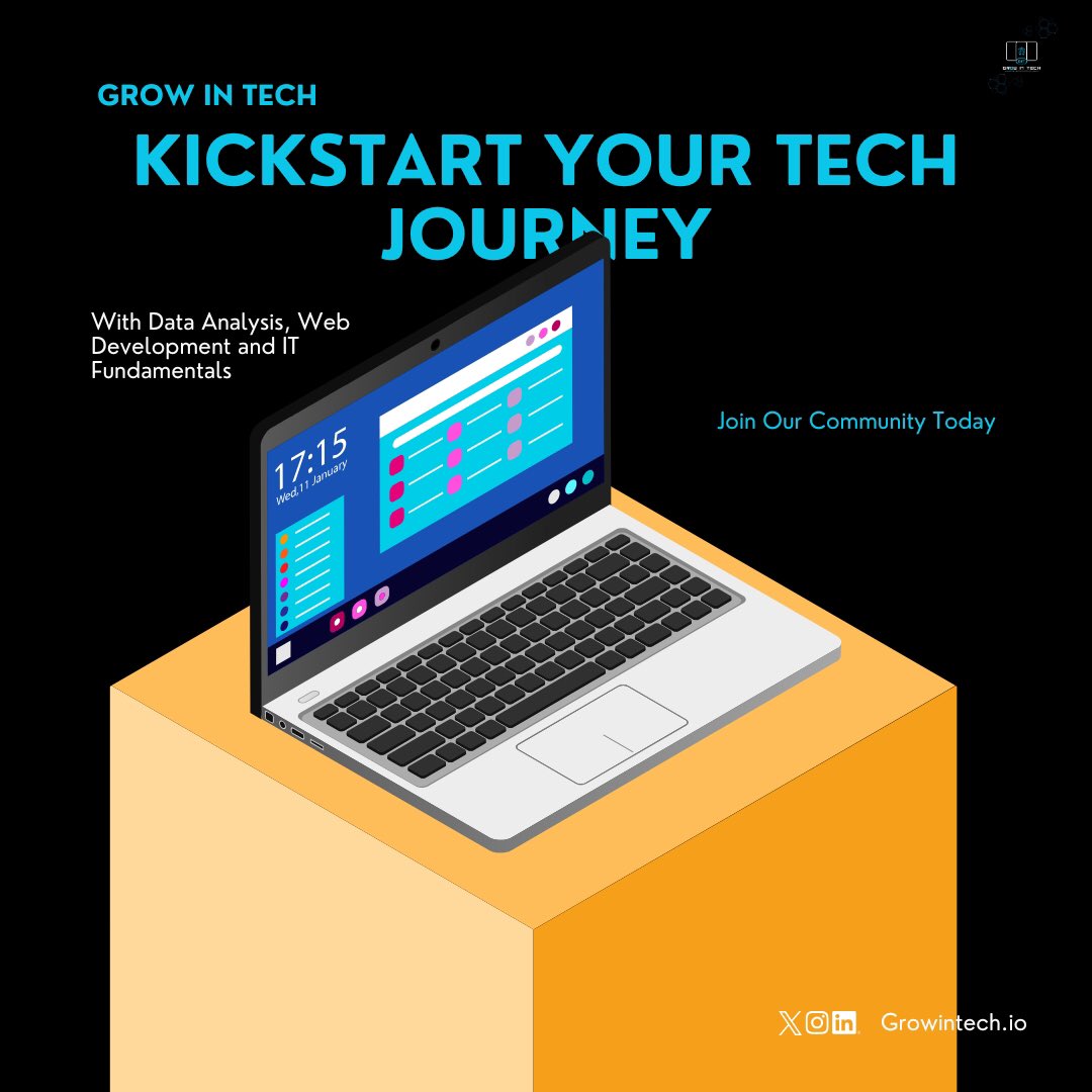 Grow_In_Tech's tweet image. Your tech journey doesn’t end with one webinar it starts there.

At Grow in Tech, we’re building a community for beginners to explore: 

Data Analysis
Web Development
IT Fundamentals

Where do you see yourself starting?

#GrowInTech #TechForBeginners