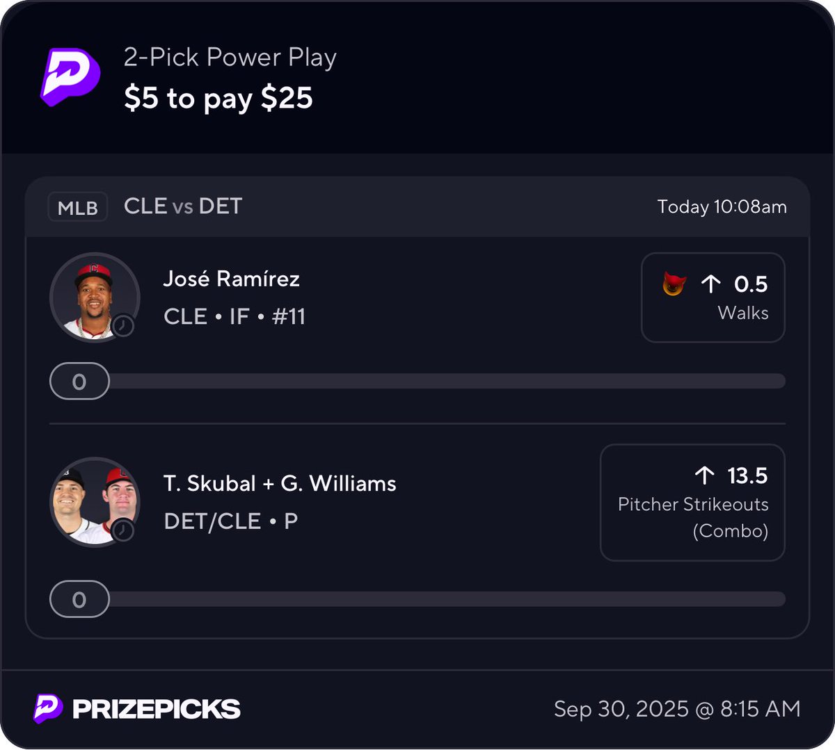 wryce2x's tweet photo. CLE Guardians vs DET Tigers PrizePicks #2

2-Pick Power Play ⚡️

Jose Ramirez o 0.5 Walks
Tarik Skubal &amp; Gavin Williams o 13.5 SO

I haven’t bet on baseball props in over a year and thought a total base would include a walk 🤦🏼‍♂️ We still gonna hot both 🔒N https://t.co/ULaUNn5L8I