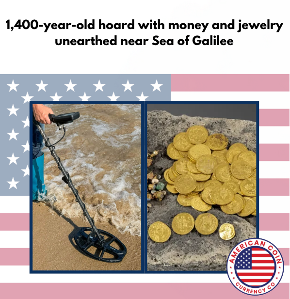 A 1,400-year-old Byzantine treasure hoard was just uncovered near the Sea of Galilee, 97 pure gold coins and dozens of pearl-studded jewelry pieces!

Discovered in the ancient city of Hippos ( modern Sussita), the coins date from Emperor Justin I (518 AD) to Heraclius (610–613