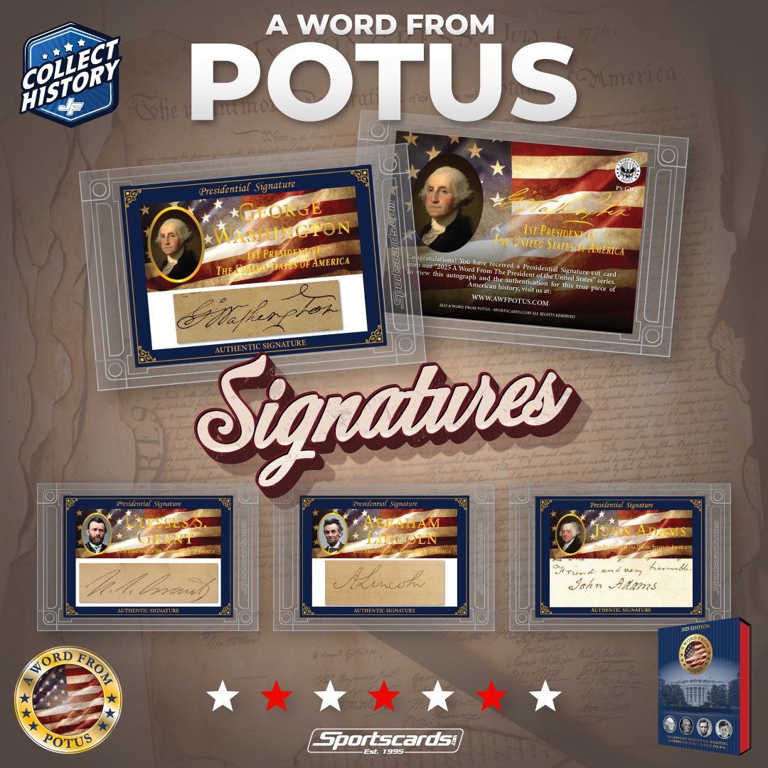 🇺🇸All 45 Presidents have authentic signatures in the A Word from the President release in 2025! Coming in October! Preorder today!

#POTUS
#AWordfromthePresident
#TradingCards
#Presidential
#Autographs