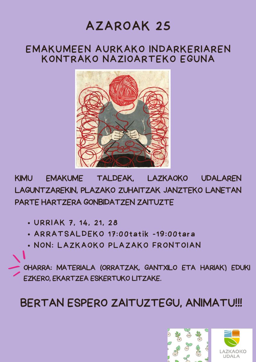📢La asociación Kimu vestirá los árboles de la plaza durante el mes de octubre dentro del programa del 25 de Noviembre en Lazkao.

🔗 ES: labur.eus/aoisqh9i

#Lazkao ✅