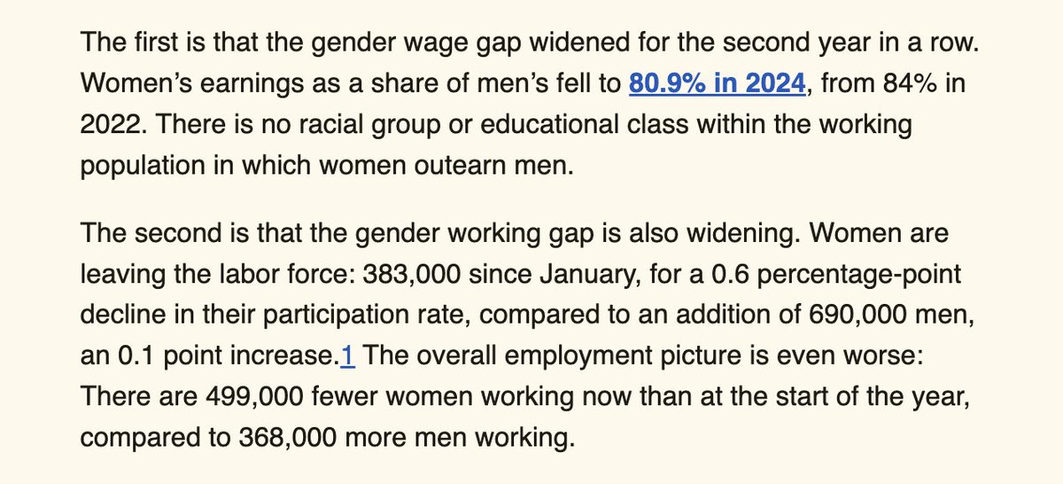 The gender wage gap is widening, and showing “worrying trends.”

Top of the list of reasons, to no one’s surprise: soaring child care costs.

Important read from <a href="/keds_economist/">Kathryn Anne Edwards</a>