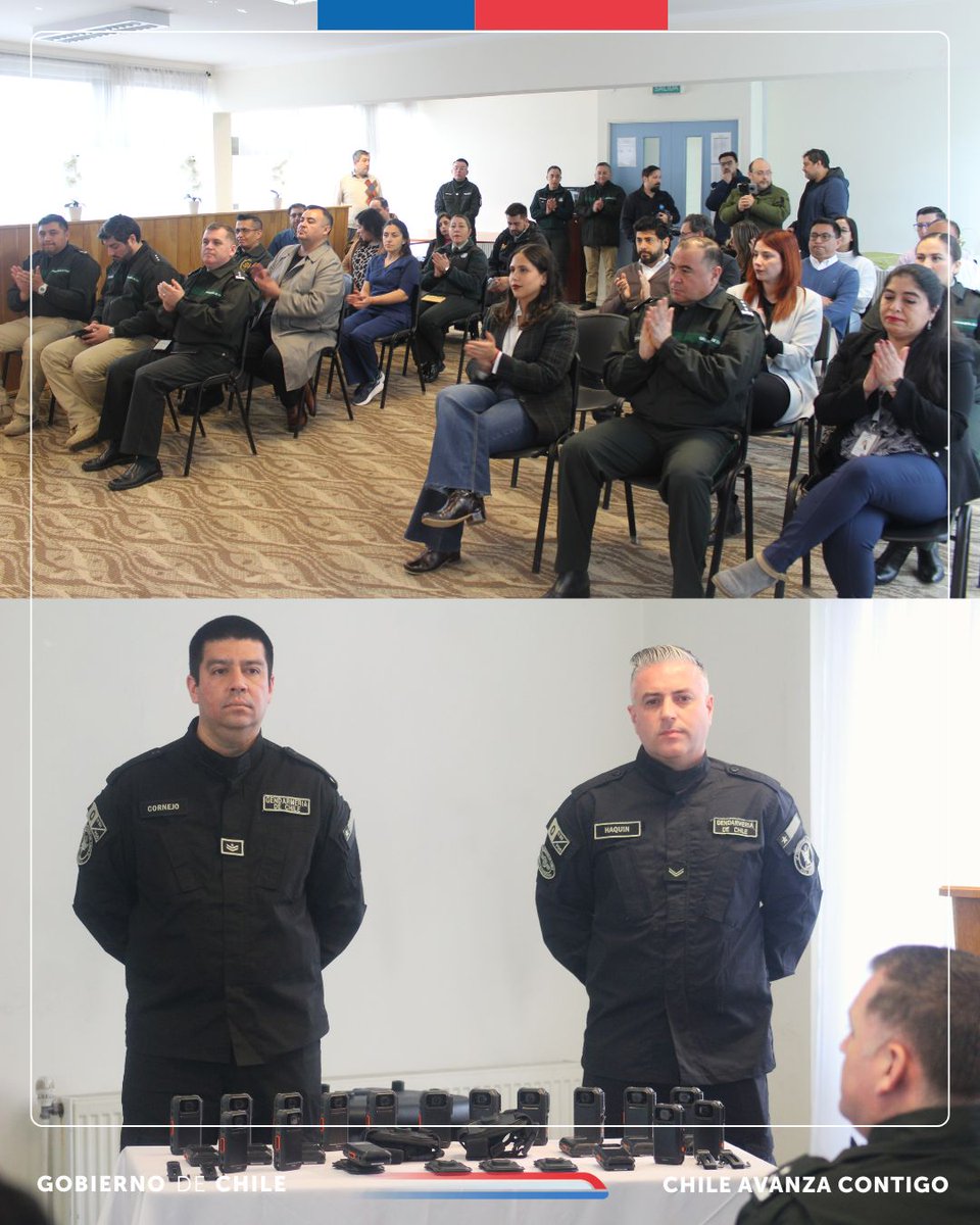 La Seremi Michelle Peutat asiste junto al Director Reg. de <a href="/Gendarmeria_CL/">Gendarmería de Chile</a>, coronel Rodrigo Campusano, y a la Seremi de Seguridad Pública, Carla Barrientos, a ceremonia de entrega de 50 cámaras corporales para funciones de seguridad en el Complejo Penitenciario de #PuntaArenas.