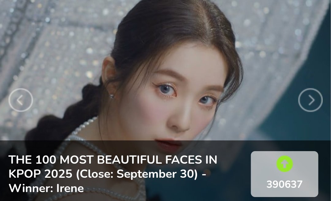 SoloBae91's tweet photo. IRENE ranks No. 1 for "The 100 Most Beautiful Faces In K-Pop 2025" polls by Kingchoice. Voting from September 1-30.

#아이린 #IRENE https://t.co/4lV8BAkjV0