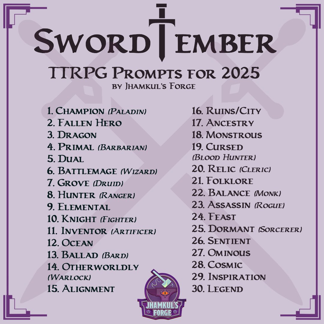 JhamkulSE's tweet photo. (3/3) And just like that, Swordtember 2025 comes to an end. Thank you to everyone who followed along this month, to the new faces who joined during the challenge, and to all the creators who used my prompt list to bring their own ideas to life. https://t.co/qUsJNNtTc6