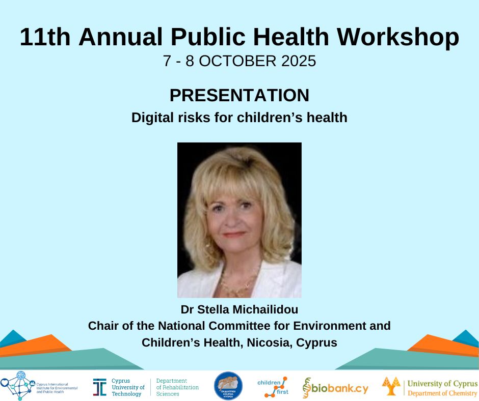 CII_CY_Health's tweet image. 📣 Digital risks for children’s health

11th Annual Public Health Workshop

👉 Registration and info: shorturl.at/zauFk 

#cii_eph #workshop #event #health #children #digitalrisks #cyprus