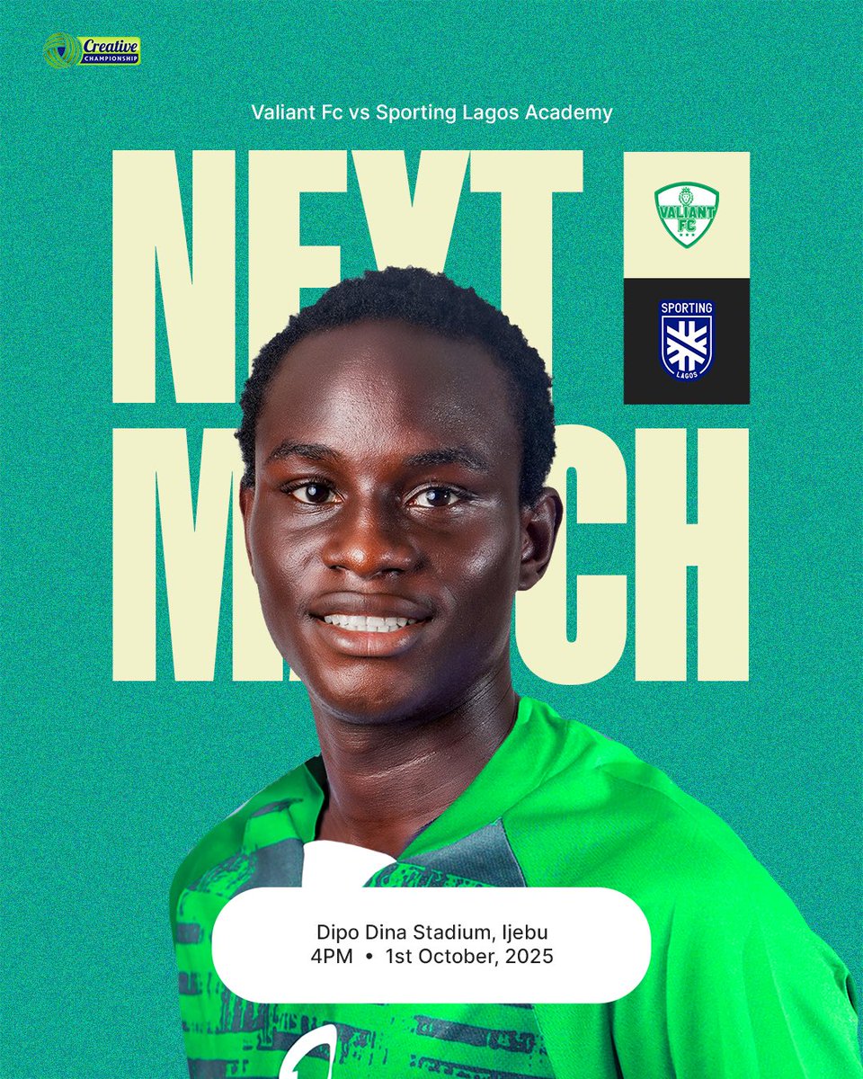 SLFCAcademy's tweet photo. Back on the road for our rescheduled league game ๐
๐ Valiant FC
๐๏ธ Wednesday, October 1st
๐ 4pm
๐ TCC League MD3
๐๏ธ Dipo Dina stadium, Ijebu
#VALSPO #TCCLeague26 https://t.co/9x5RizzA0B