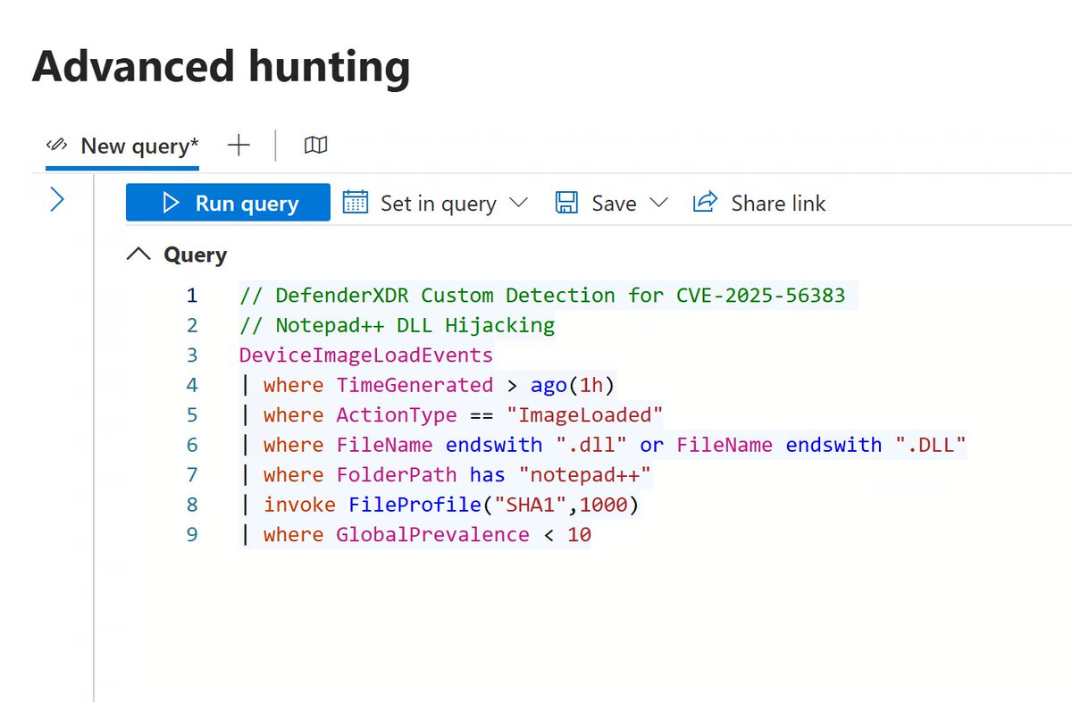 0x534c's tweet image. 🚨 Notepad++ DLL Hijacking Detection
DefenderXDR Custom Detection for CVE-2025-56383 🫡
detections.ai/share/rule/tp9…
#Cybersecurity #NotepadPlusPlus #DLLHijacking