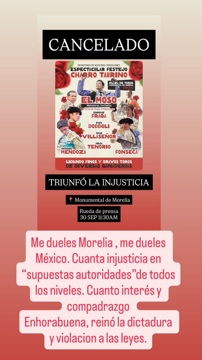 Me dueles Morelia.
Cuanta injusticia y atropello de nuestro gobierno dictatorial. <a href="/lopezdoriga/">Joaquín López-Dóriga</a> <a href="/CarlosLoret/">Carlos Loret de Mola</a>