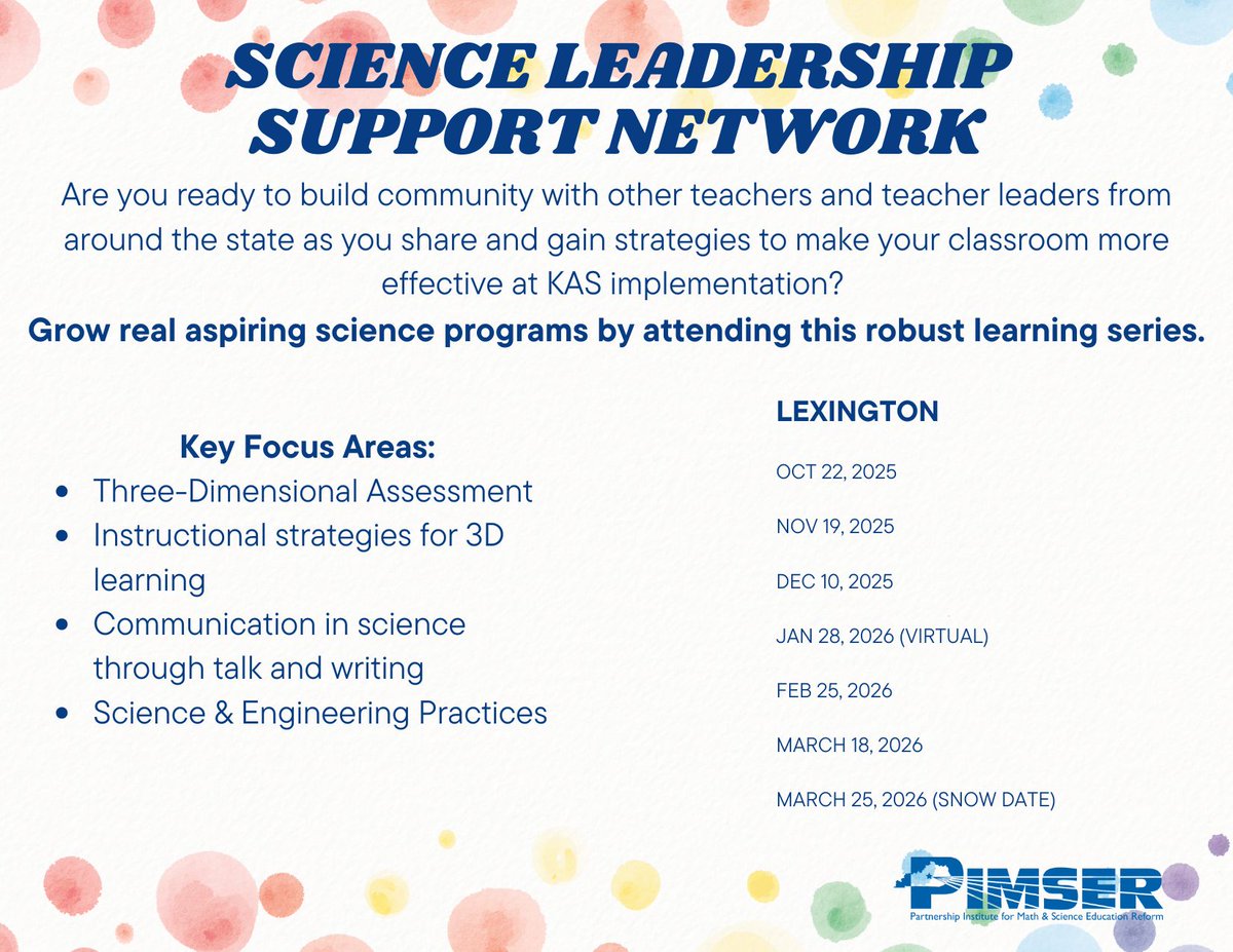 🌟Are you ready to build community with other teachers and teacher leaders from around the state? Join us for the Science Leadership Support Network series in Lexington!
Register here: rsvpbook.com/SLSN25-26
#Science #KYTeachers