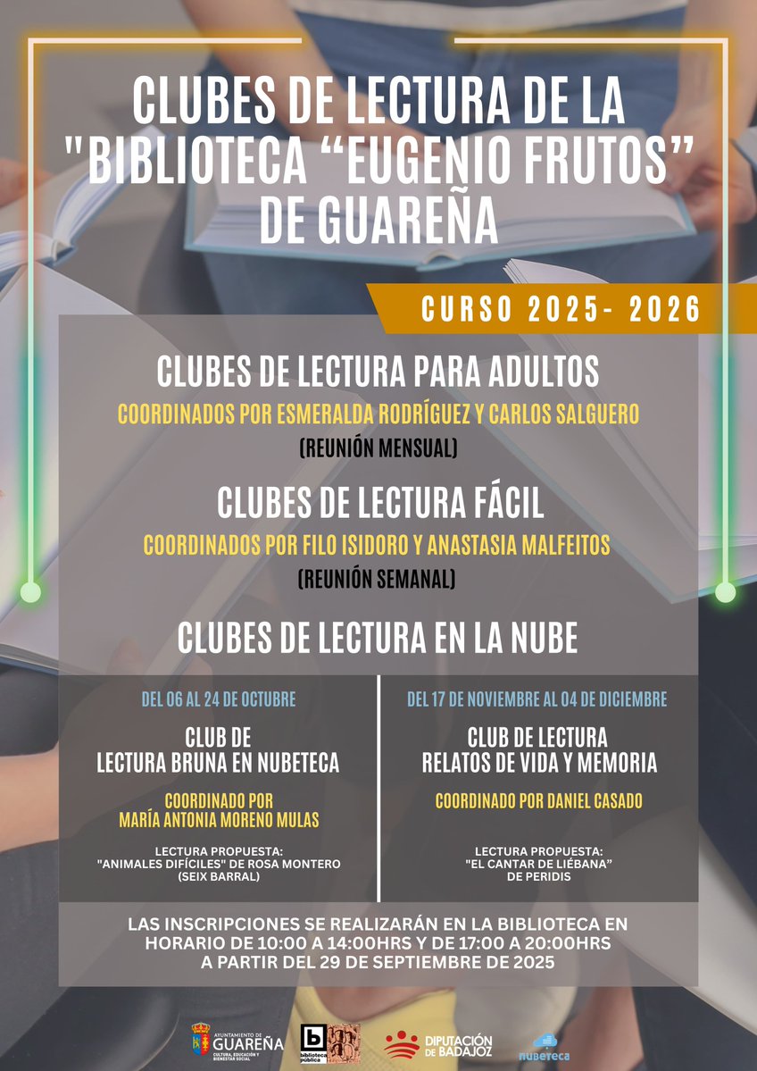 biblioEugenioF's tweet image. 👩‍👩‍👧‍👦Abiertos los espacios de encuentro con los libros. Tú decides @DipdeBadajoz @Nubeteca #Lecturadigital #LecturaDigital @AytoGuarena @Corrisali @mm_castellanos @morenomulas