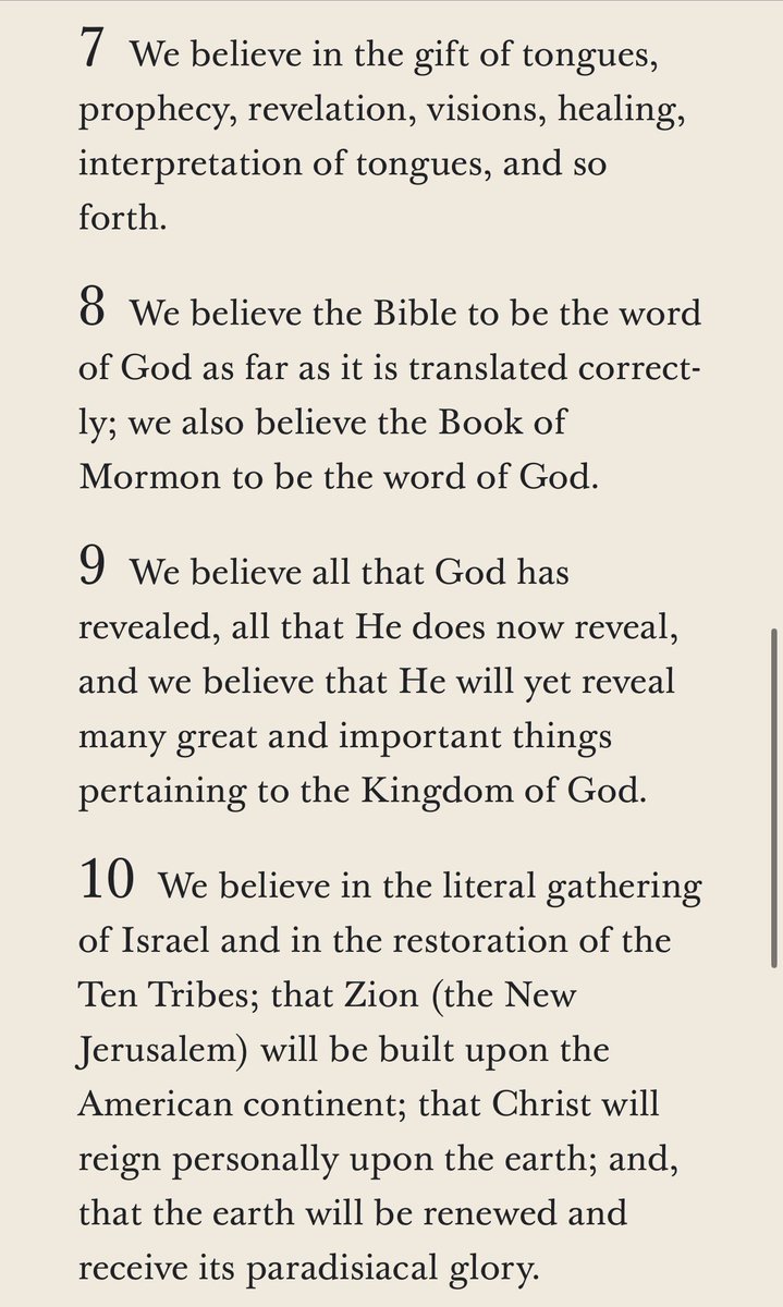 erickmeza10's tweet photo. For those wondering what members of The Church of Jesus Christ of Latter-day Saints (“Mormons”) believe, here it is. Laid out in 13 simple “Articles of Faith” https://t.co/lFyRG14nKR