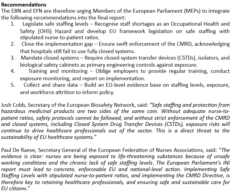 EUBioNetwork's tweet photo. Thanks to our partner, @EFNBrussels, for publishing our joint press release on the European Parliament’s EMPL and SANT committees report on healthcare working conditions. We call for action to implement safe staffing levels and to prevent HMPs exposure: https://t.co/1UPy6rDB1K https://t.co/W4xqJfRZxb