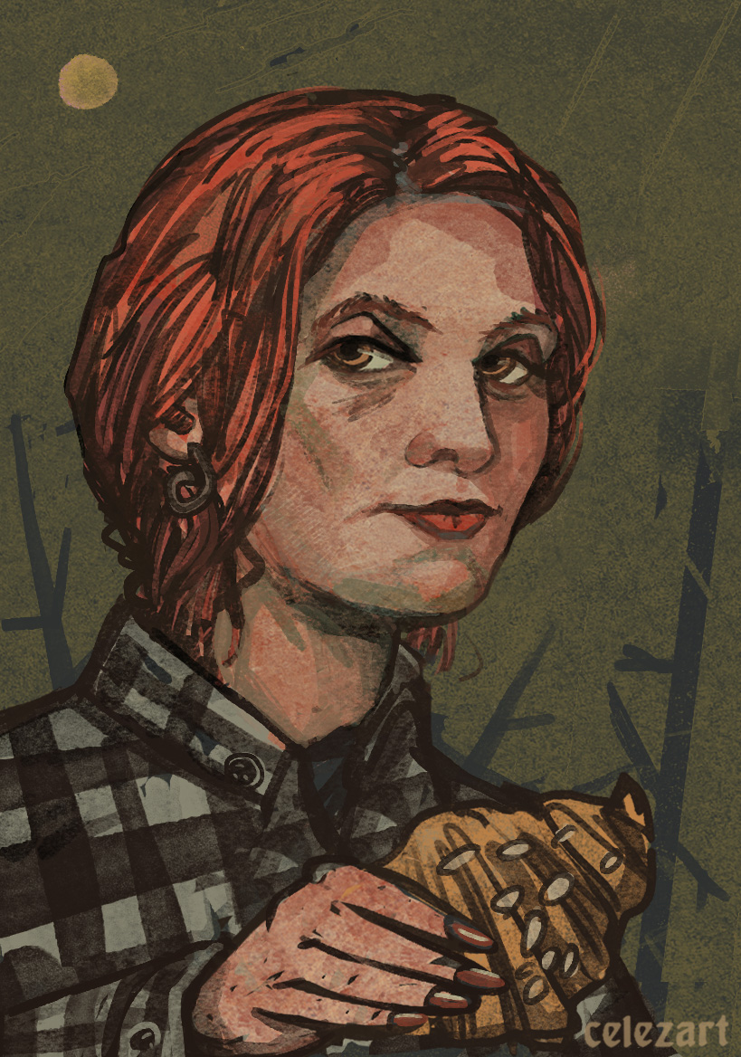 A quick portrait of my friend who treated me to a delicious croissant with almonds.

VISUAL CALCULUS [Easy: success] -  A red-haired girl smiles and hands you a big croissant. It smells like smells with fresh baking.