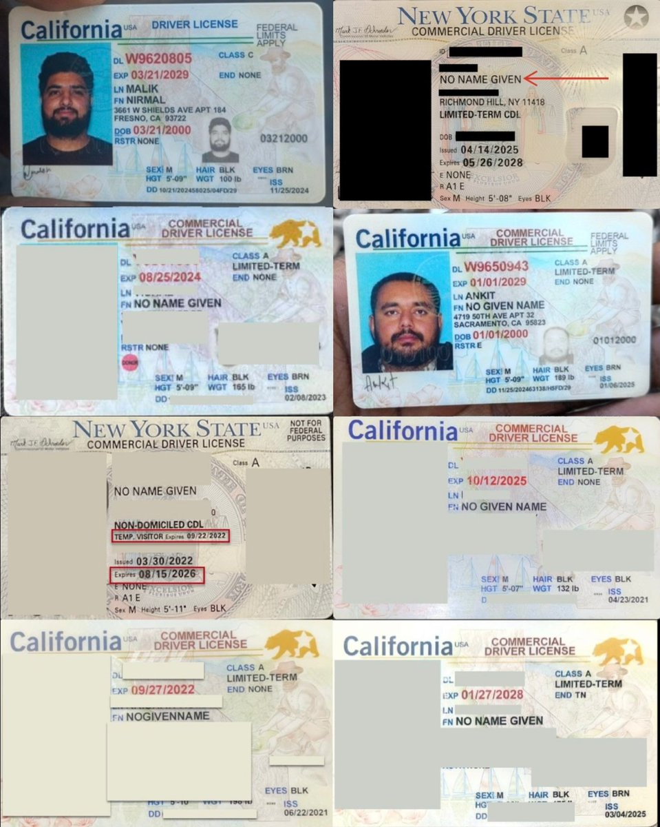 Mrgunsngear's tweet image. New York &amp;amp; California have been issuing CDL licenses with the name &quot;No Name Given&quot; for years endangering every American on the roads.

Hopefully DOJ is looking into this criminal licensing scheme....

#illegals #NewYork #California #fraud #NoNameGiven #CDL #invasion