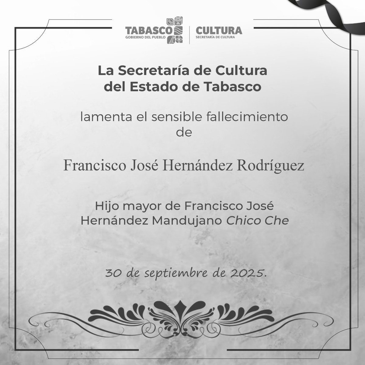 xevtfm's tweet photo. 🔴 #ÚltimoMinuto | Fallece Francisco José Hernández Rodríguez, el hijo mayor de Chico Che

 @Cultura_Tabasco lamenta el deceso del tabasqueño https://t.co/XG4199I9lN