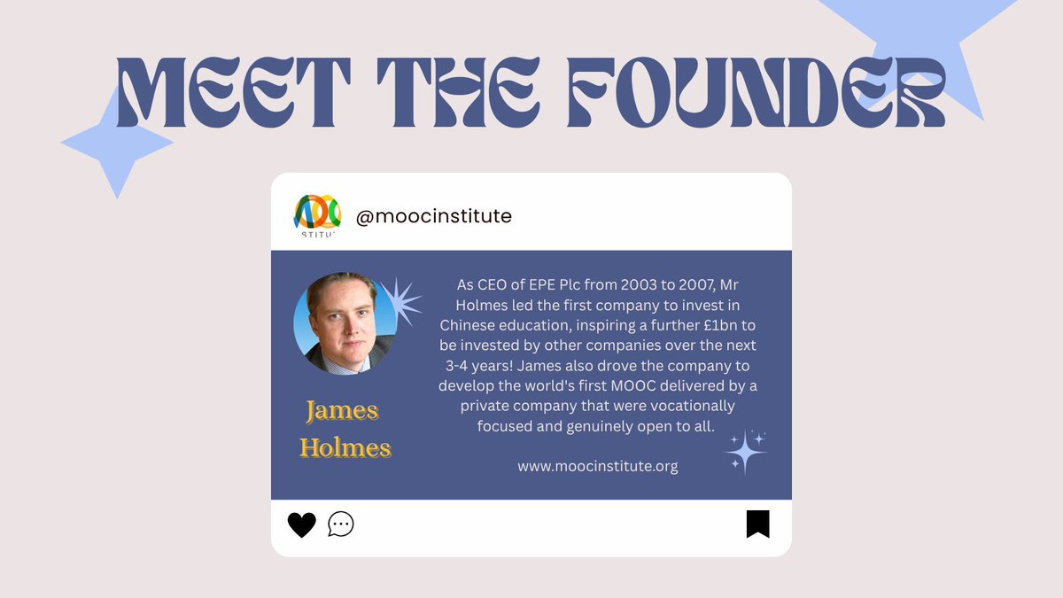MOOCInstitute's tweet photo. Scroll to find out more about our brilliant founder, James Holmes! https://t.co/ILL5FH0L1a