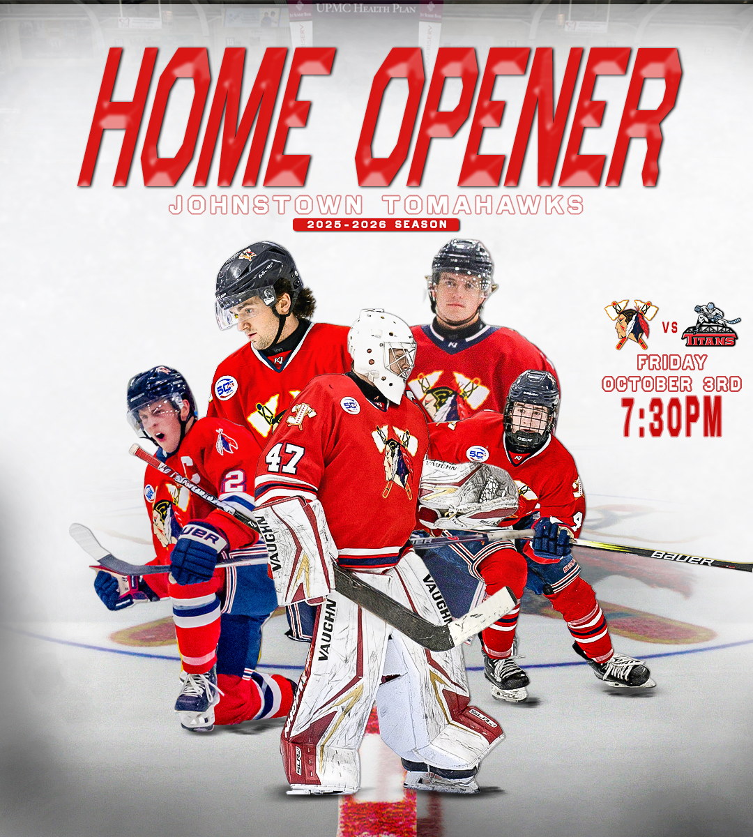 We're just THREE days away from the home opener‼️

The Hawks are back on home ice to host the New Jersey Titans, so let's pack 1st Summit Arena at Cambria County War Memorial and show why we have the BEST home-ice advantage in the league🔥

Get your tickets now at