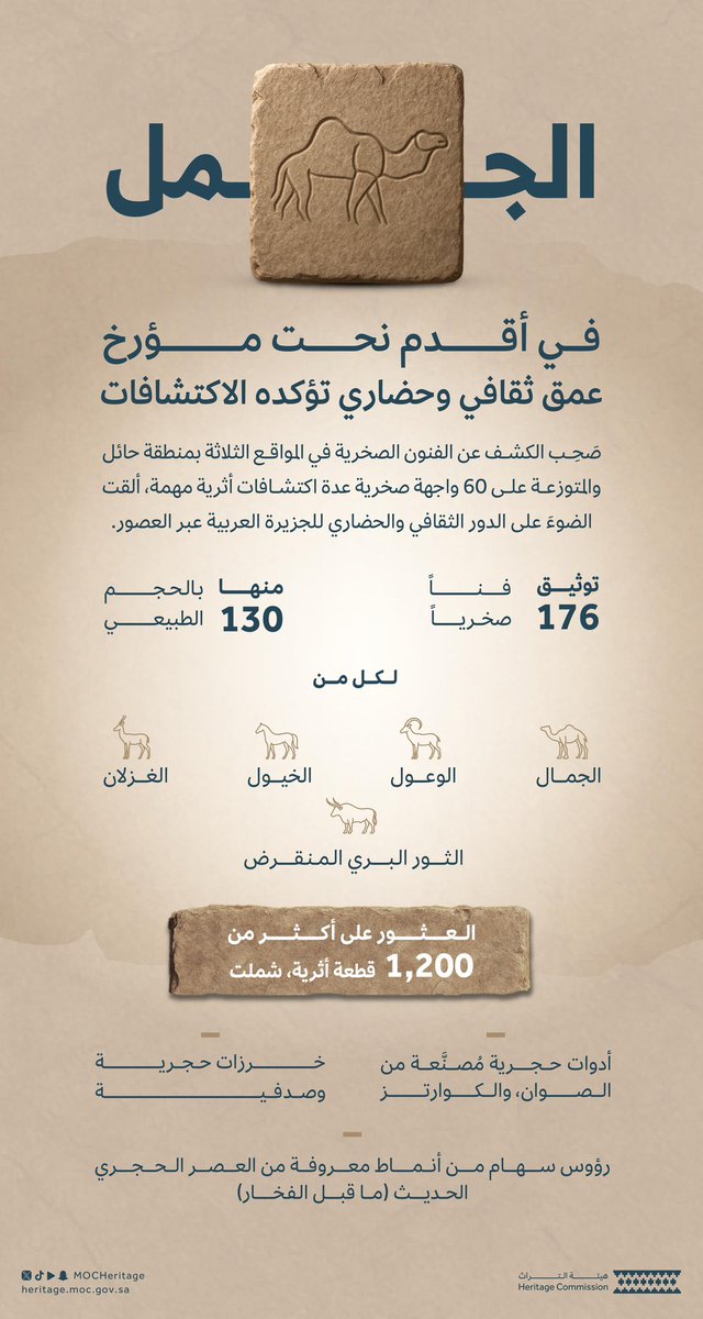 في المواقع التي تم التحقق منها جسدت الفنون الصخرية المهارات الفنية العالية للمجتمعات البشرية، كاشفة عن تفاعلهم الثقافي مع البيئة المحيطة.
 
#مشروع_الجزيرة_العربية_الخضراء
#هيئة_التراث