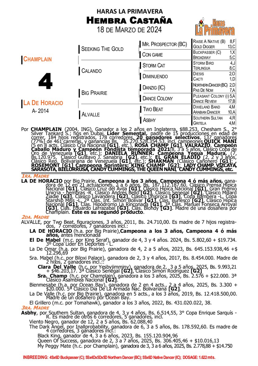 ➡️Presentamos esta hermosa castaña hija de la Campeona La De Horacio, por Champlain el semental activo con mayor número de ganadores selectivos en nuestra hípica. 🏇🇻🇪🔥

#Hipismo #Venezuela #SomosLaPrimavera