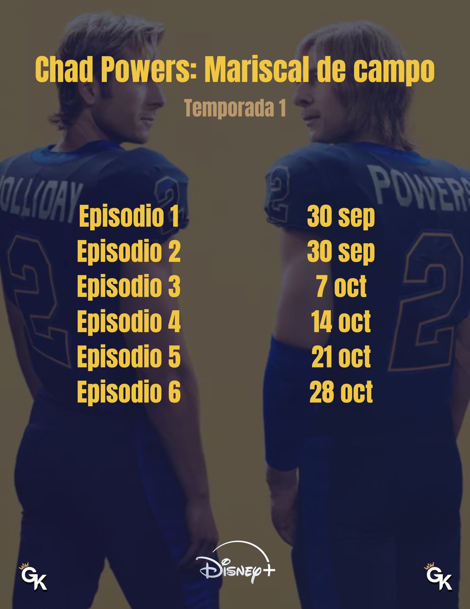 🏈 ¡Ya están disponibles los Episodios 1 y 2 de 'CHAD POWERS: MARISCAL DE CAMPO'!

Todos los martes • #DisneyPlus 

#ChadPowers
#Serie