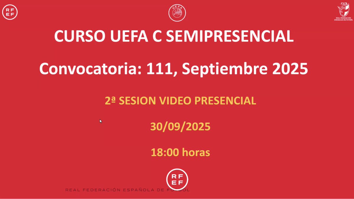 Empezamos | Nueva clase Curso #UEFAC 

⚽️ Presentación por el Director del #CEDIFA y Presidente del <a href="/RFAF_CE/">RFAF - Comité Entrenadores</a>  <a href="/CANITO_RFEF/">ANTONIO MUÑOZ CANELA, CANITO</a> 

⚽️Profesores #TOP  <a href="/curroramos/">Curro Ramos Alcoba</a> <a href="/JoseRamonArmas/">José Ramón Armas Pizarro</a> y #JoseMariaMontiel

#FormadoresDeTuPasion