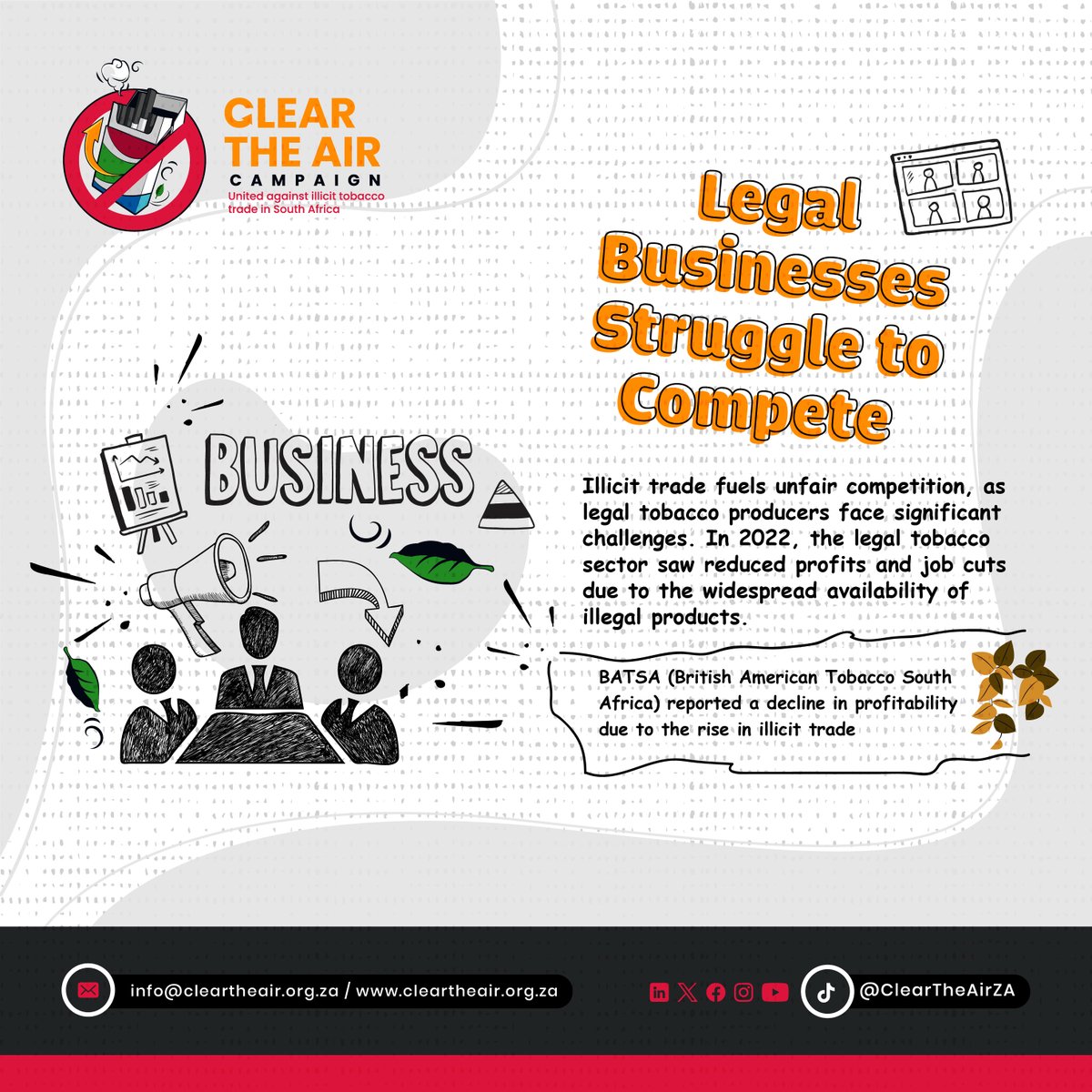 👉 Sign the petition here: cleartheair.org.za/petition/end-i…

🛑 Legal businesses are under pressure.

Illicit trade is not just a crime against the state; it creates an unfair playing field where law-abiding businesses struggle to compete. Jobs are lost, communities are affected, and the