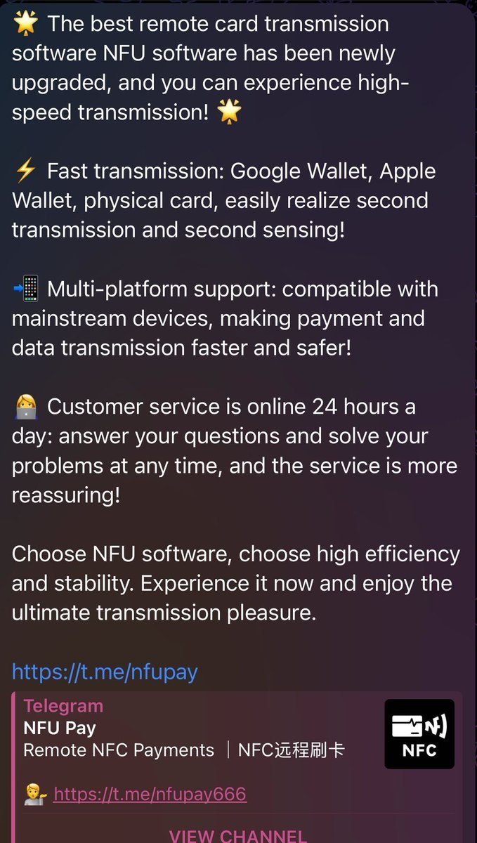 Unit42_Intel's tweet photo. Unit 42 is tracking indicators likely associated with Android malware, including #PhantomCard. The malware is advertised via Telegram channels and enables NFC relay attacks via cashouts at ATM and POS terminals. Details at https://t.co/4IJhY8qR64 https://t.co/zglhXcm1iO