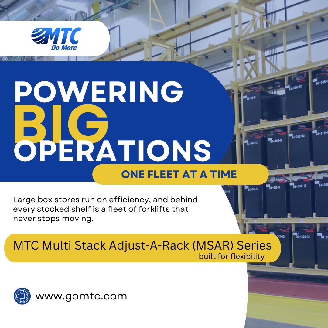 mtcdomore's tweet image. Large box stores run on efficiency, and behind every stocked shelf is a fleet of forklifts that never stops moving. Our #batteryhandling equipment helps these high-volume operations stay compliant, efficient, and protected.

#ForkliftFleet #RetailLogistics #GoMTC #MTCDoMore #MTC