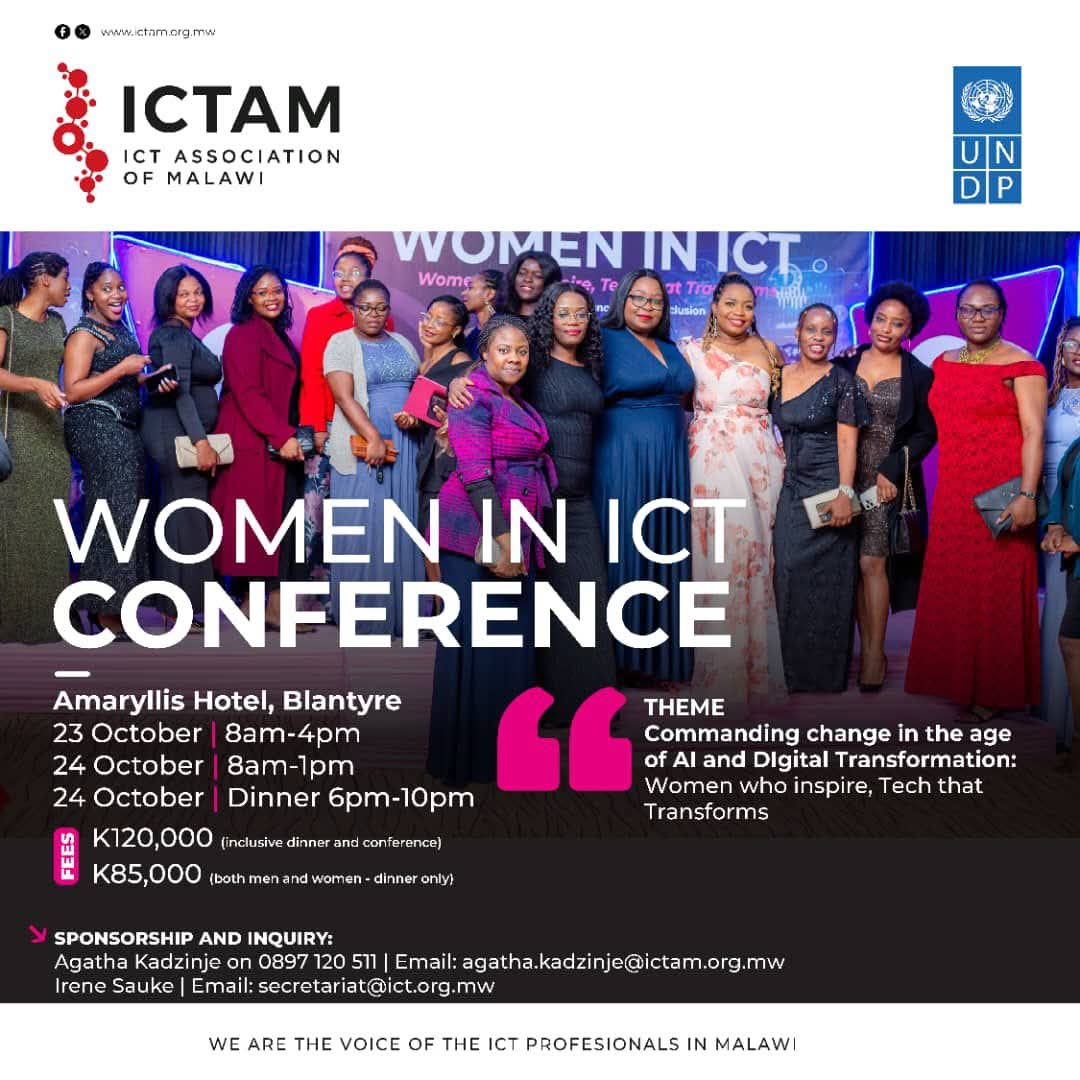 Women who inspire. Tech that transforms.
📍 Amaryllis Hotel, Blantyre
🗓️ 23–24 Oct
Theme: Commanding change in the age of AI &amp; Digital Transformation
Be part of the movement!

#WomenInICT #DigitalTransformation #ICTAM #AI #Malawi