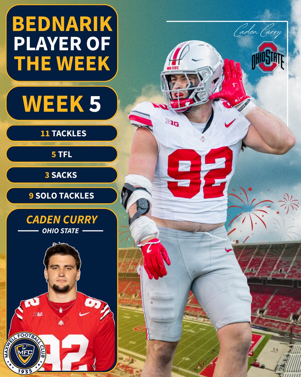 🏈 <a href="/OhioStateFB/">Ohio State Football</a> ‘s Caden Curry is the #BednarikAward Player of the Week !!!

#MaxwellFootball