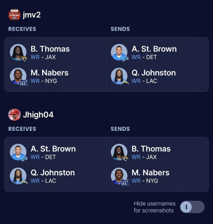 hightower_04's tweet photo. @TheFantasyPT I’m on the bottom and would get QJ and St Brown. Am I nuts for considering this in a 1QB dynasty? https://t.co/2zELIDOSfA