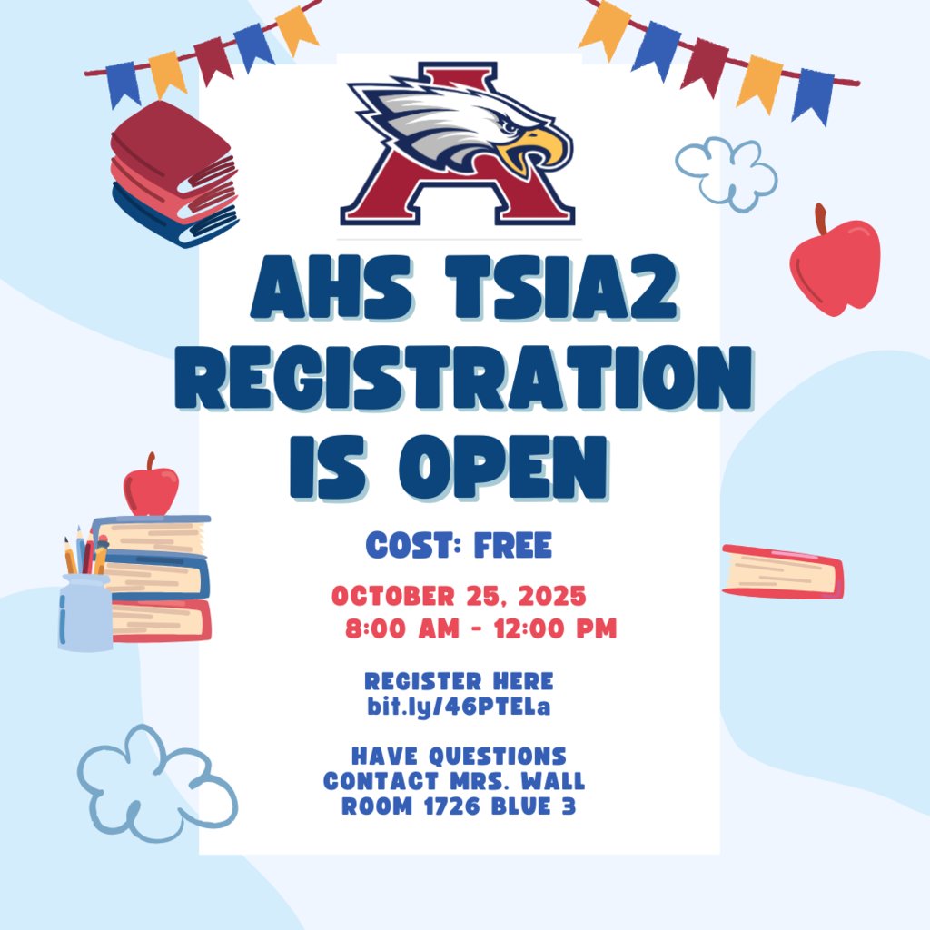 The Atascocita HS (@humbleisd_ahs) on Twitter photo Free TSIA2 Testing at AHS — Oct. 25! Register to take the Texas Success Initiative Assessment 2.0 (TSIA2) — key for dual credit and college readiness. AHS students get first priority to register. Complete the Pre-Assessment Activity (PAA) and sign up now to reserve your spot! Free TSIA2 Testing at AHS — Oct. 25! Register to take the Texas Success Initiative Assessment 2.0 (TSIA2) — key for dual credit and college readiness. AHS students get first priority to register. Complete the Pre-Assessment Activity (PAA) and sign up now to reserve your spot!