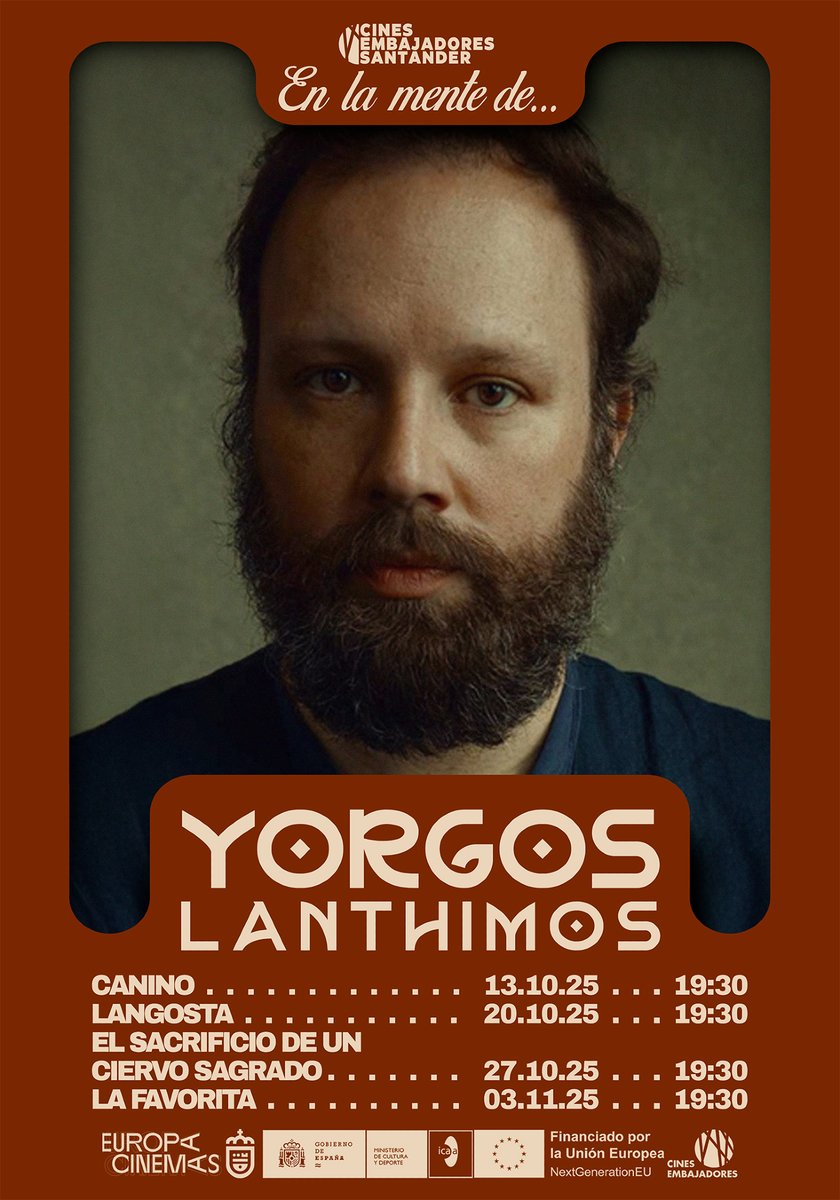 🚩 Ya podemos anunciar!!

Yorgos Lanthimos, artista multifacético, que ha dado mucho de qué hablar en estos años y cabeza representativa de la “nueva ola griega”.

¡¡Este octubre!! Retrospectiva ya a la venta >> cinesembajadores.es/santander/
