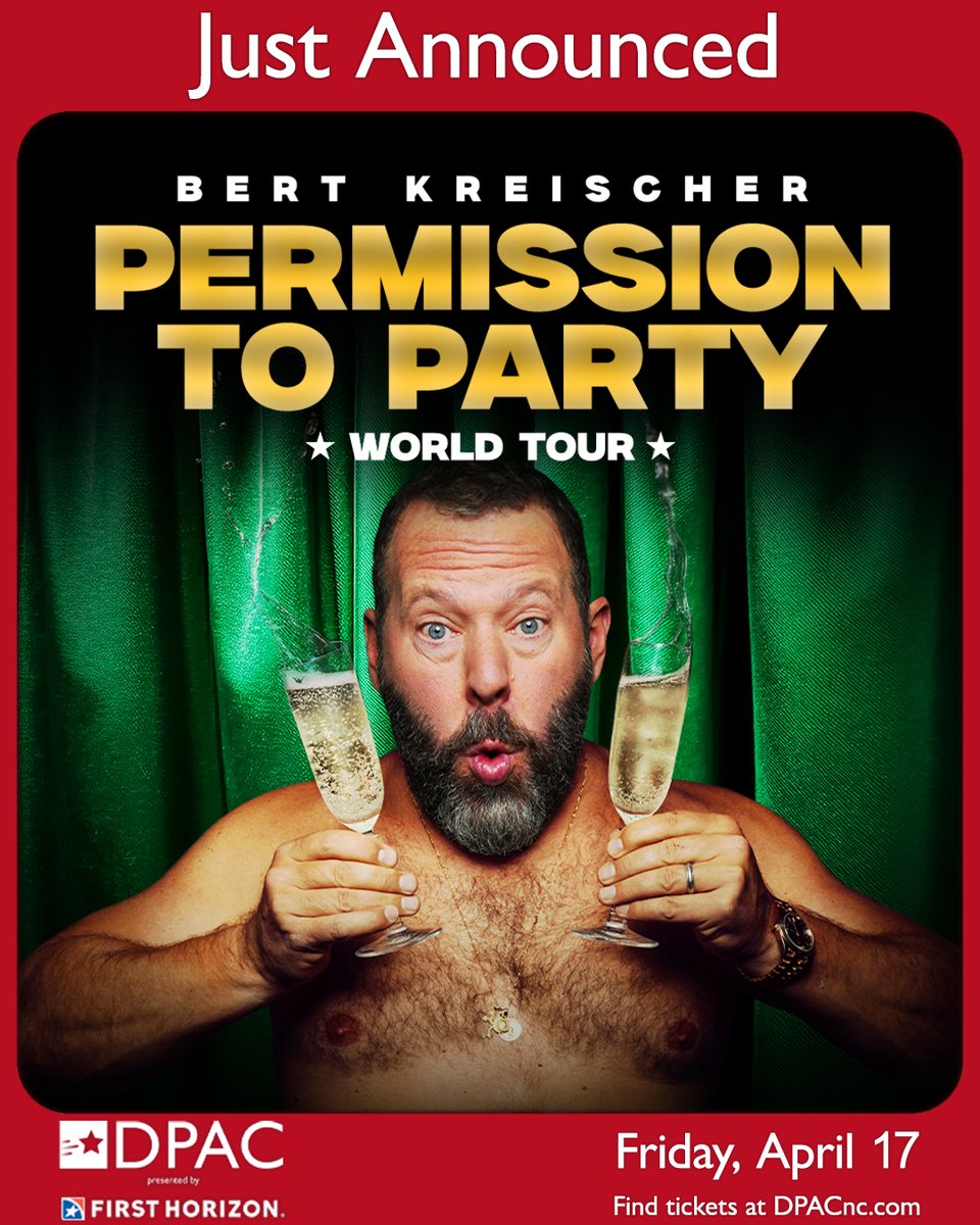 DPAC Presented by First Horizon (@dpac) on Twitter photo π¨ Just Announced π¨
Bert is Back at DPAC π
Bert Kreischer bring his Permission To Party World Tour to DPAC on Friday, April 17 π€£
Tickets on sale Friday at 10:00 AM at bit.ly/42i1tYD
DPAC presented by First Horizon π¨ Just Announced π¨
Bert is Back at DPAC π
Bert Kreischer bring his Permission To Party World Tour to DPAC on Friday, April 17 π€£
Tickets on sale Friday at 10:00 AM at bit.ly/42i1tYD
DPAC presented by First Horizon