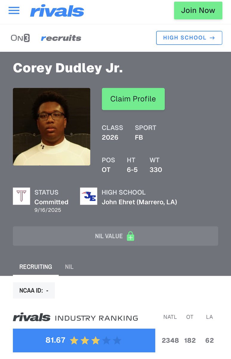 Freshman struggles, injury, and rehab. All part of the journey! Thankful to be ranked a ⭐️⭐️⭐️ on <a href="/Rivals/">Rivals</a> . Big shoutout to <a href="/9bird_2k/">Coach Kirk</a> for always holding me accountable. The grind continues at <a href="/TroyTrojansFB/">Troy Trojans Football 8x⚔️</a> #TrenchMafia #OneTROY #BattleReady