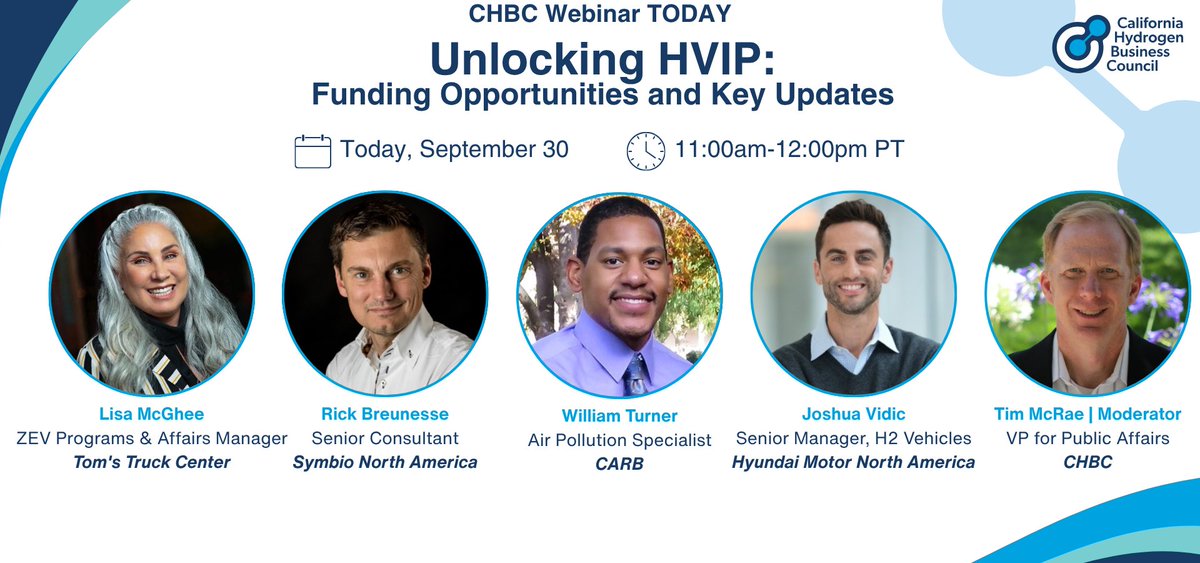 🚨Today! California’s #HVIP program has reopened. What does that mean for your company? Attend for insights from <a href="/Hyundai/">Hyundai USA</a>, <a href="/SymbioFCell/">Symbio</a>, <a href="/tomstruckcenter/">Tom's Truck Center</a>, <a href="/AirResources/">CARB</a> on updates &amp; opportunities.

Don't Miss Out: ttc.swoogo.com/CHBCWebinar_HV…

#HydrogenMobility #CaliforniaHydrogen