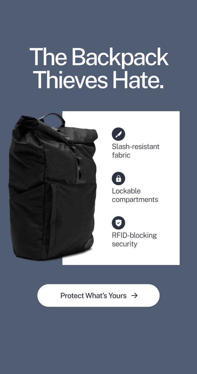 Static ad mockups for a all day, everyday backpack.