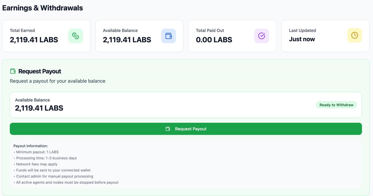 therealargonate's tweet image. $LABS isn’t a promise. It’s already flowing.
Our Vanguards earn $LABS every minute. Real distribution. Live today.
Public launch is any day now. Soon anyone can plug in and earn passive income from the AI agent economy.
No $LABS, no system.