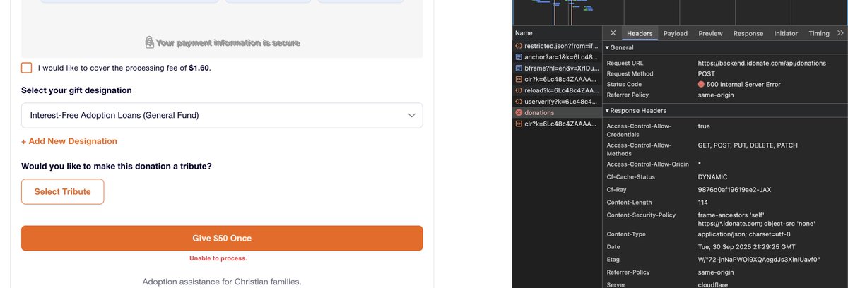 Dear <a href="/abbafund/">ABBA Fund</a> 

FYI... something's wrong w/ your payment processor...