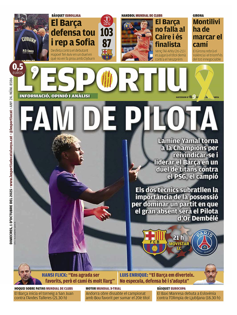 FAM DE PILOTA,  a la portada de <a href="/lesportiuCAT/">L'Esportiu de Catalunya</a>
<a href="/FCBarcelona_cat/">FC Barcelona</a> <a href="/ChampionsLeague/">UEFA Champions League</a> <a href="/FCBbasket/">Barça Basket</a>  <a href="/FCBhandbol/">Barça Handbol</a>  <a href="/GironaFC/">Girona FC</a> <a href="/BasquetManresa/">BAXI Manresa</a>   <a href="/FCBhoquei/">Barça Hoquei</a> <a href="/XTRIALlive/">X-Trial FIM World Championship</a>