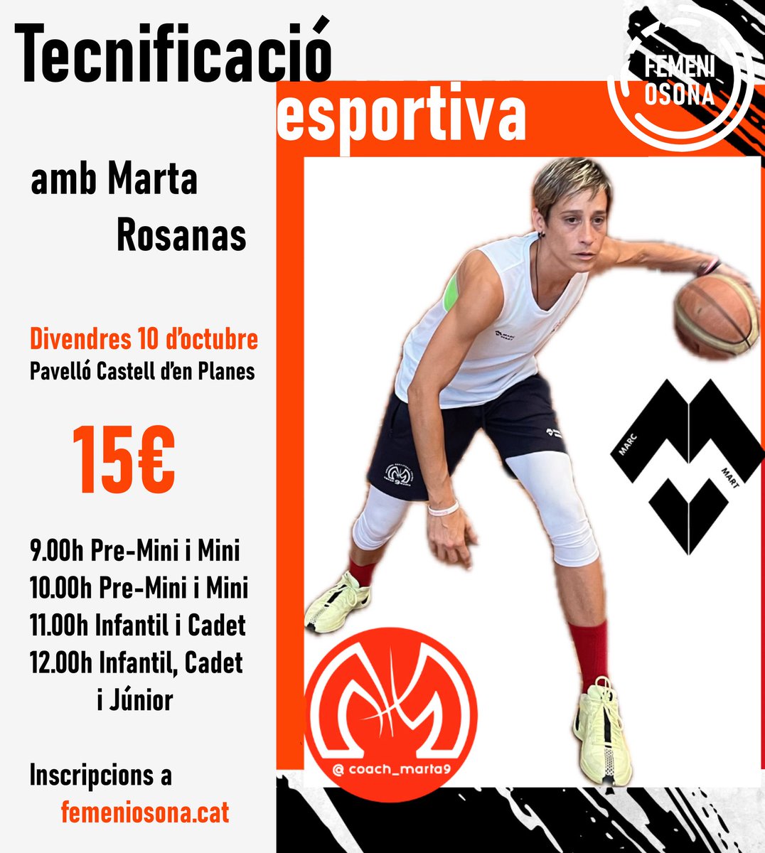 femeniosona's tweet photo. Inscriu-te a les tecnificacions esportives del divendres 10 d'octubre amb la Marta Roosanas🏀
Compartim la passió pel bàsquet!
Més informació a https://t.co/5ZIN84KtmV https://t.co/3pmQtJNLx8