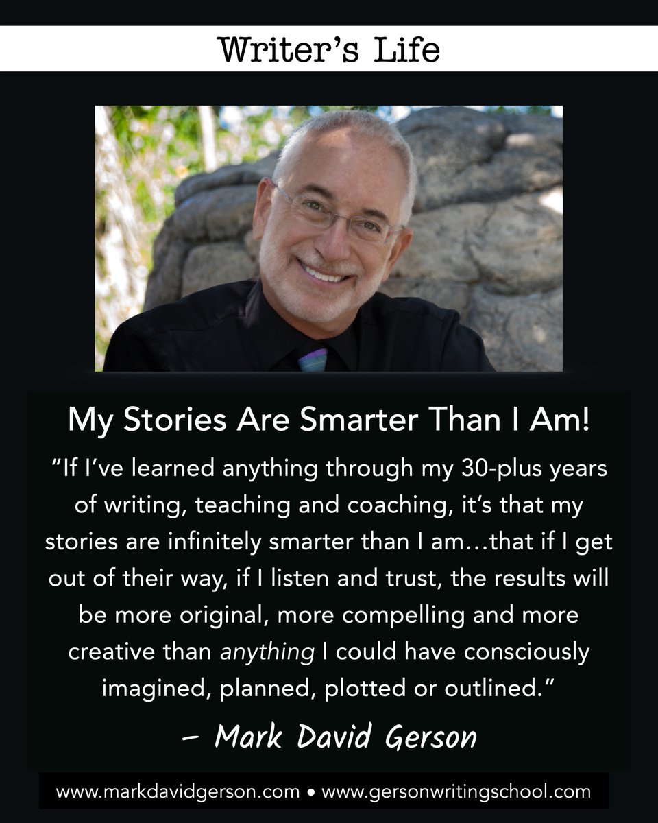 Writer's Life: My stories are much smarter than I am!
• Need help trusting your story's smarts? You need my Breakthrough Coaching Groups for Writers. The next one kicks off tomorrow (10/1). Grab one of the last spots @ markdavidgerson.com/events #WritingLife #writingcoach #writing