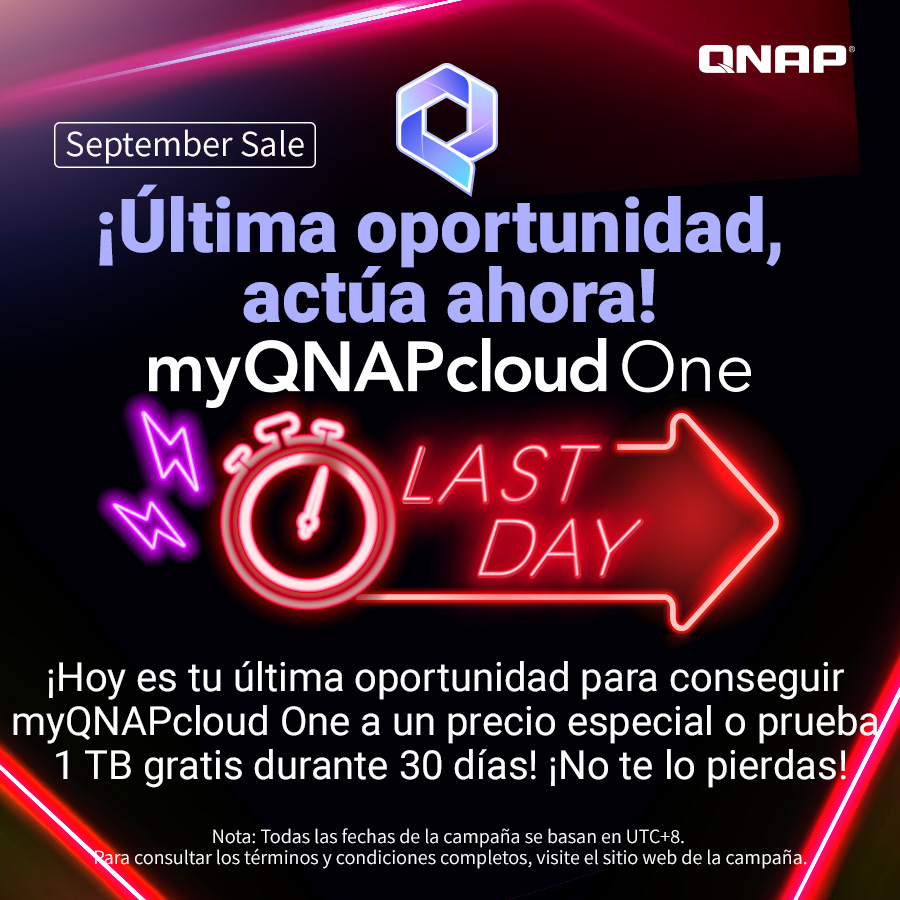 Qnap_LA's tweet image. 🤩 myQNAPcloud One #OfertasEspecialesDeSeptiembre

¡Último día!
Tu última oportunidad para ahorrar en myQNAPcloud One o probar 1 TB gratis.
La oferta termina hoy, ¡aprovecha ya! 👉 qnap.to/837ksk

#QNAP #AlmacenamientoEnLaNube #ÚltimoDía #myQNAPcloudOne