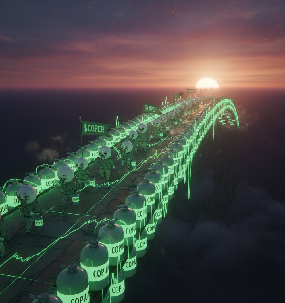 Some stay behind.
Some doubt.
But the real ones, they march forward across the Copium Bridge
Step by step, fueled by belief and conviction, we cross into the new world, where charts break free, and legends are written. $COPER