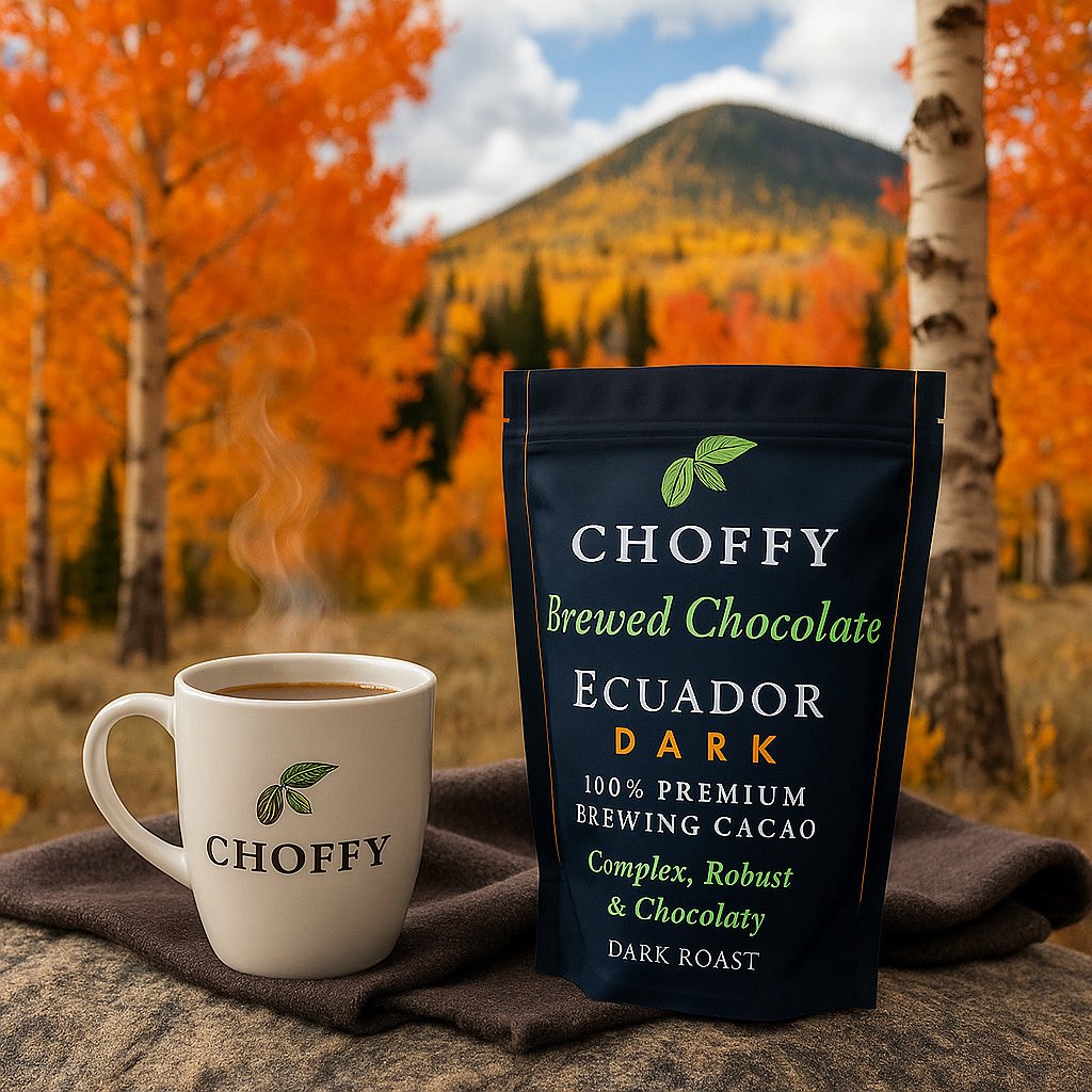 🍂 How do you vibe in Autumn?  Cozy blankets, crisp mountain air… or a warm cup of Choffy Brewed Cacao Ecuador Dark? ✨
Complex, robust, and pure chocolaty comfort in every sip. 
#BrewedCacao #CoffeeAlternative #Cacao #BrewedChocolate #ChoffyBrewedCacao