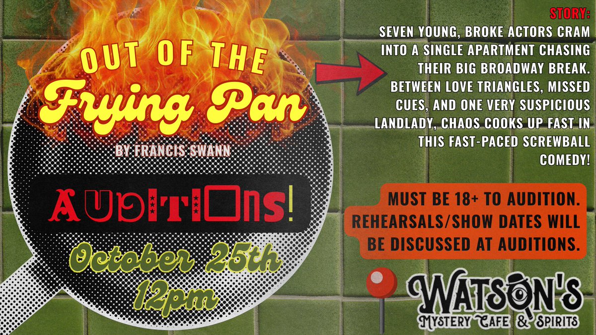 AUDITIONS COMING UP!: OCT 25TH @12PM!

Join us at 8001 W Fairview Ave to audition!
#escapeatwatsons #actors #audition #show #october
