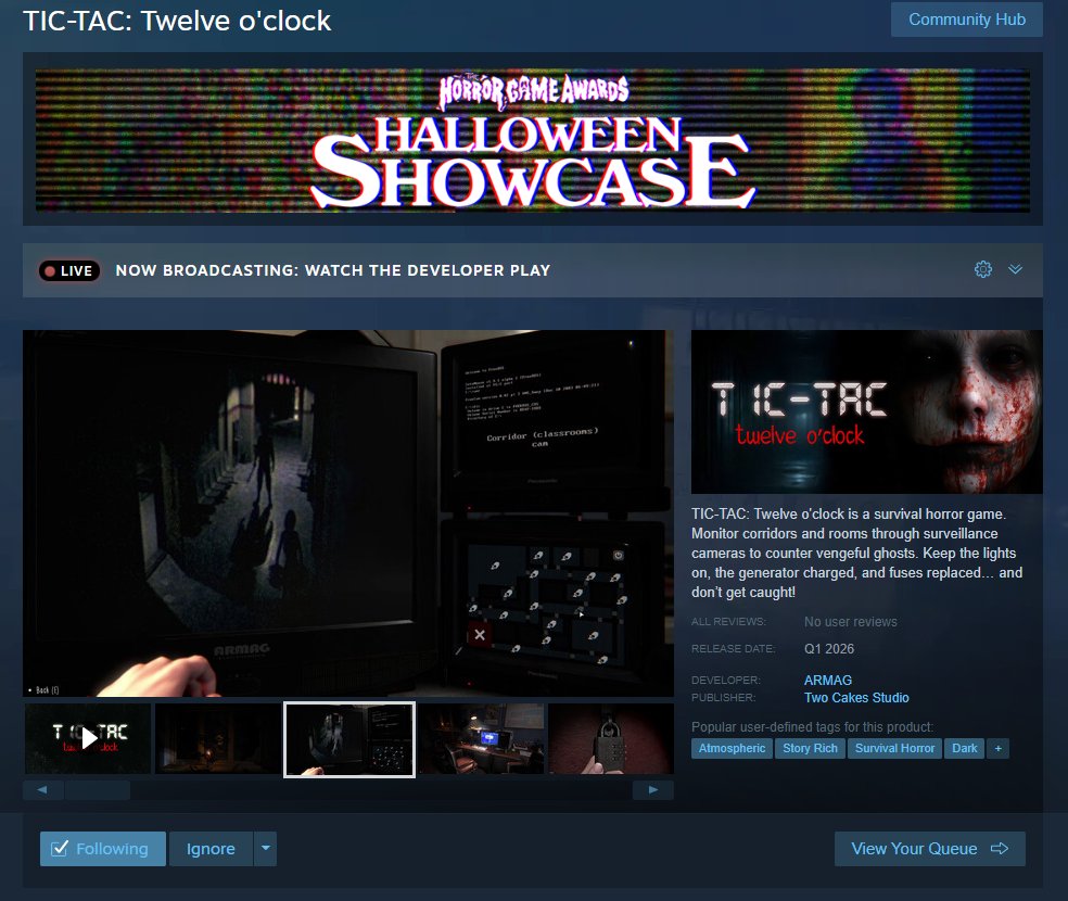 TIC-TAC: Twelve o'clock is participating in the Horror Game Awards Showcase 2025!

Wishlist on Steam:
store.steampowered.com/app/1490020/TI…